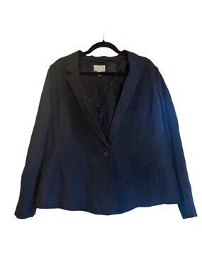 Pure Collection Navy Silk & Linen Blend Blazer UK 20 US 18 EU 46